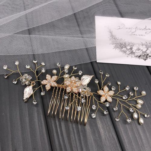 Decorative Hair Combs Brass with Plastic Pearl fashion jewelry & for woman & with rhinestone golden Sold By PC