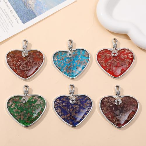 Fashion Lampwork Pendants with Zinc Alloy Heart silver color plated DIY Sold By Bag