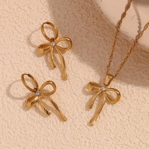 Rhinestone Stainless Steel Jewelry Set 304 Stainless Steel gold color plated fashion jewelry & with rhinestone golden Sold By PC