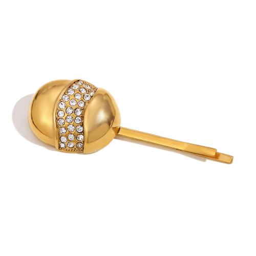 Hair Slide 304 Stainless Steel gold color plated fashion jewelry & with rhinestone golden Sold By PC