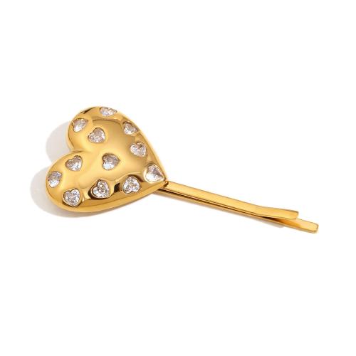 Hair Slide 304 Stainless Steel gold color plated fashion jewelry & with rhinestone golden Sold By PC