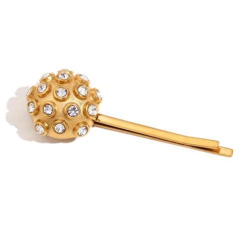 Hair Slide 304 Stainless Steel gold color plated fashion jewelry & with rhinestone golden Sold By PC