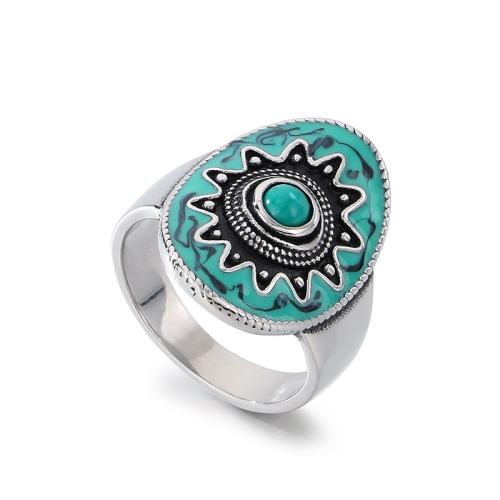 Stainless Steel Finger Ring 304 Stainless Steel with turquoise epoxy gel fashion jewelry & Unisex original color Sold By PC