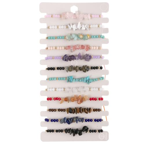 Gemstone Bracciali, Ghiaia naturale, with Cordone di nodi & quarzo naturale, fatto a mano, gioielli di moda & unisex, colori misti, Lunghezza 18-23 cm, 12PC/set, Venduto da set