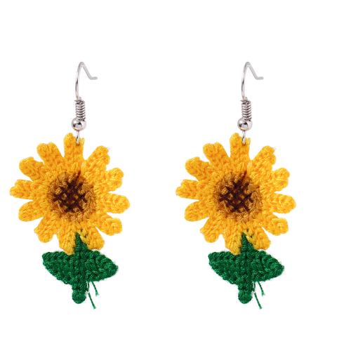 Zinc Alloy Drop Earrings Cotton Thread with Zinc Alloy Flower handmade fashion jewelry & for woman Sold By Pair