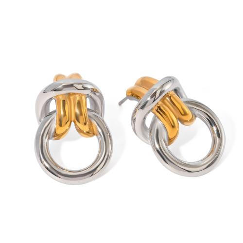 Stainless Steel Stud Earrings 304 Stainless Steel plated fashion jewelry & for woman & two tone Sold By Pair