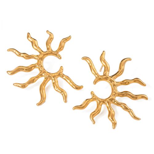 Stainless Steel Stud Earrings 304 Stainless Steel Flower fashion jewelry & for woman gold Sold By Pair