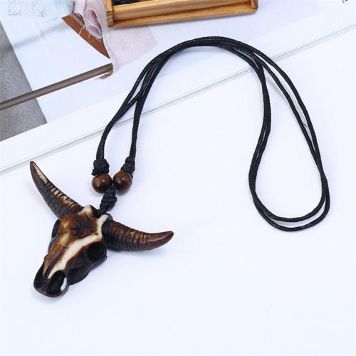 Cowhide Necklace with PU Leather & Wax Cord & Wood & Zinc Alloy handmade fashion jewelry & for man Length Approx 43 cm Sold By PC