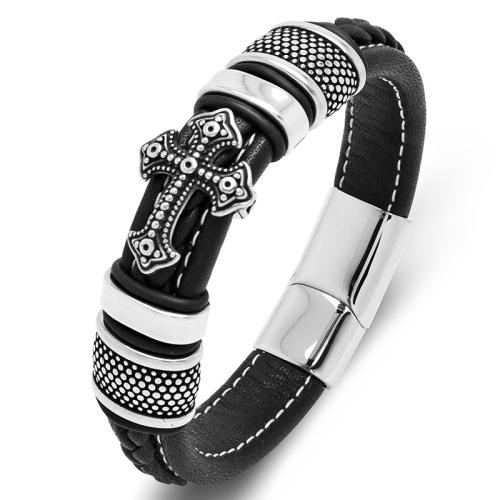 PU Leather Cord Bracelets 304 Stainless Steel with PU Leather handmade Unisex Sold By PC