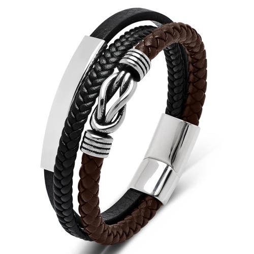 PU Cord Náramky, 304 Stainless Steel, s PU, ruční práce, unisex & různé velikosti pro výběr, více barev na výběr, Prodáno By PC