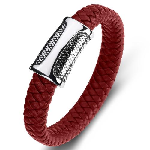 Bracelets cordon PU, Acier inoxydable 304, avec cuir PU, fait à la main, unisexe & normes différentes pour le choix & styles différents pour le choix, plus de couleurs à choisir, Vendu par PC