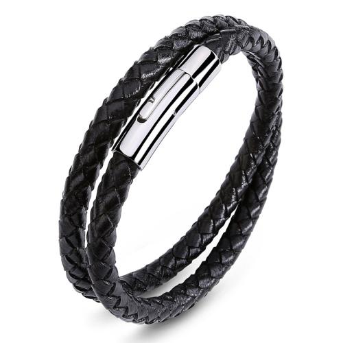 Bracelets cordon PU, Acier inoxydable 304, avec cuir PU, fait à la main, unisexe & normes différentes pour le choix, plus de couleurs à choisir, Vendu par PC