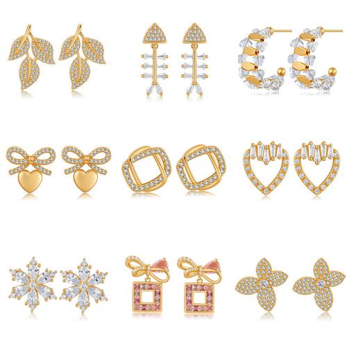 Cubic Zirconia Micro Pave Brass Earring & micro pave cubic zirconia & for woman golden Sold By Pair