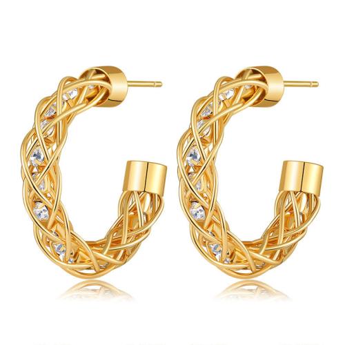 Boucles d'oreilles en laiton zircon cubique pavent, pavé de micro zircon & pour femme, doré, Vendu par paire