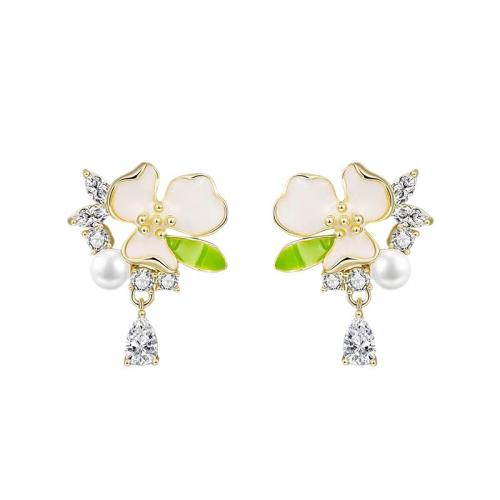 Cubic Zirconia micro pavimenta Sterling Silver Earring, 925 argento sterlina, with Shell Pearl, lucido, Micro spianare cubic zirconia & per la donna, nessuno, 25x17mm, Venduto da coppia