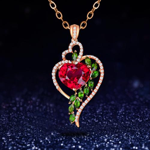 Zinc Alloy Jewelry Necklace with Ruby Heart plated & for woman & with rhinestone Length 45 cm Sold By PC