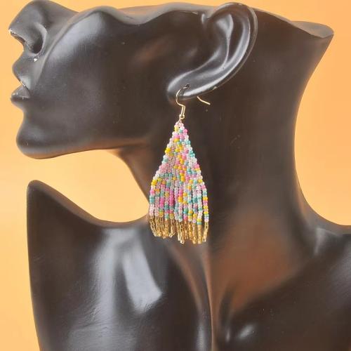 Fashion Fringe Earrings Zinc Alloy with Cotton Thread & Seedbead plated for woman mixed colors nickel lead & cadmium free Sold By Pair