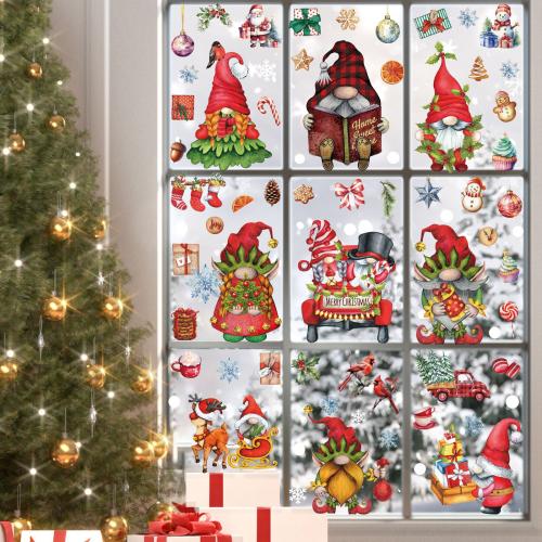 PVC Plastic Christmas Stickers with Paper printing waterproof & double-sided Sold By Set