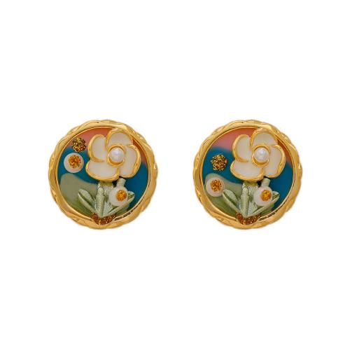 Ottone stallone orecchino, with perla in plastica, Placcato oro 18K, gioielli di moda & per la donna & smalto, dorato, 21mm, Venduto da coppia