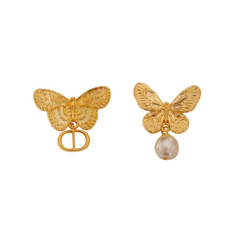 Asymmetric Earrings Brass with Plastic Pearl 18K gold plated fashion jewelry & for woman golden  Sold By Pair