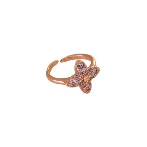 Kubieke Circonia Micro Pave Brass Ring, Messing, mode sieraden & micro pave zirconia & voor vrouw, rose goud kleur, Inner diameter 17mm, Verkocht door PC