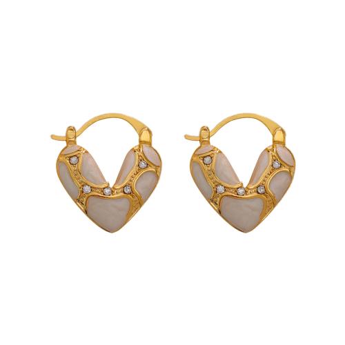 Brass Leverback Earring Heart 18K gold plated fashion jewelry & for woman & with rhinestone Sold By Pair