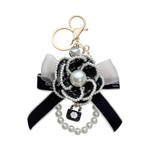 Bag Purse Charms Keyrings Keychains Zinc Alloy with Cloth & Plastic Pearl for woman 165mm Sold By PC