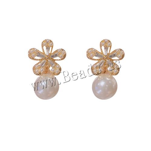 Pendientes de Perno de Aleación de Zinc, con Perlas plásticas, Joyería & para mujer & con diamantes de imitación, más colores para la opción, 31x17mm, Vendido por Par