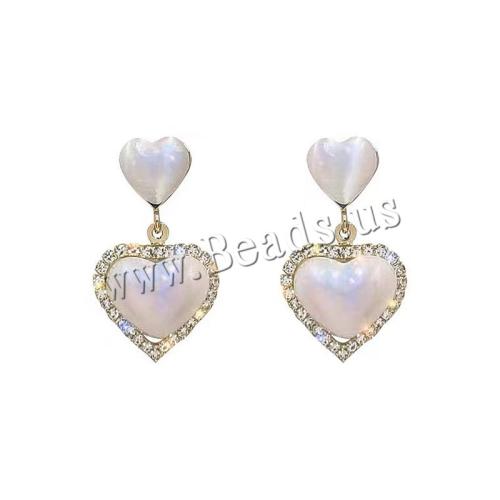 Zinc Alloy Stud Earring with Plastic Pearl Heart fashion jewelry & for woman & with rhinestone golden Sold By Pair