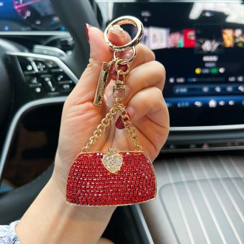 Key Chain, Zinc Alloy, Håndtaske, multifunktionelle & for kvinde & med rhinestone, flere farver til valg, 55x125mm, Solgt af PC