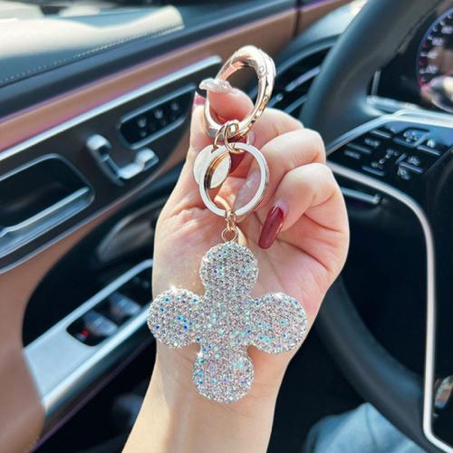 Key Chain, Zinc Alloy, Four Leaf Clover, multifunktionelle & for kvinde & med rhinestone, flere farver til valg, 140x60mm, Solgt af PC