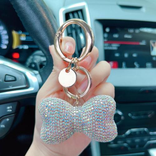 Key Chain, Zinc Alloy, Bowknot, multifunktionelle & for kvinde & med rhinestone, flere farver til valg, 115x65mm, Solgt af PC