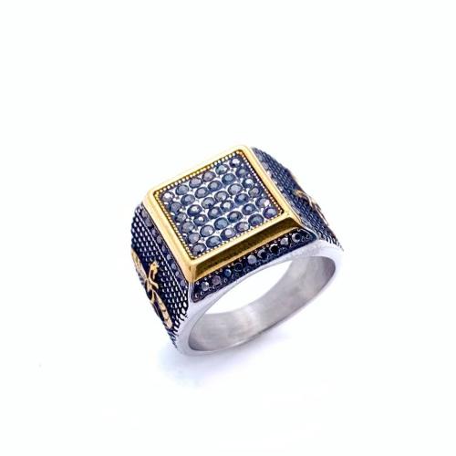 Anel de dedo de aço inoxidável de strass, Aço inoxidável 304, tamanho diferente para a escolha & para o homem & com strass, vendido por PC