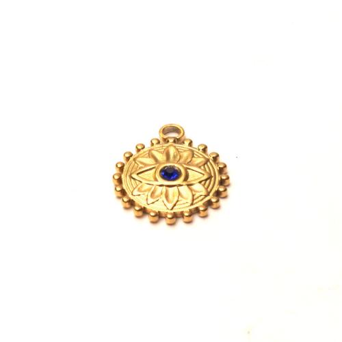 Evil Eye Pendants 304 Stainless Steel Vacuum Ion Plating DIY & evil eye pattern & with rhinestone golden Sold By PC