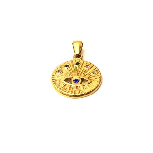 Evil Eye Pendler, 304 rustfrit stål, du kan DIY & onde øje mønster & med rhinestone, gylden, 18.50x18.50mm, Solgt af PC