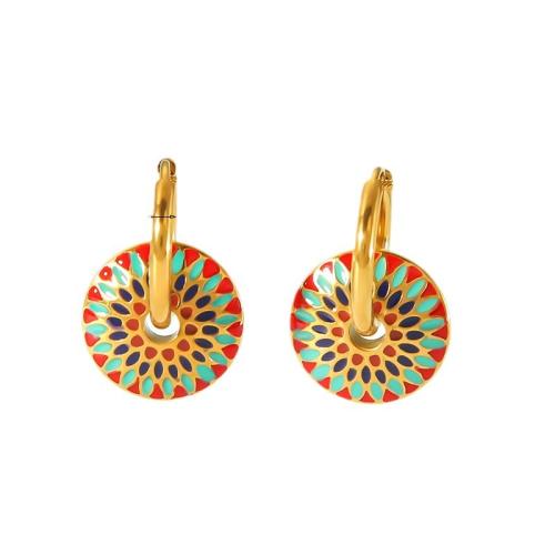 Boucle d’oreille goutte strass Hoop, Acier inoxydable 304, bijoux de mode & pour femme & émail, multicolore, Vendu par paire