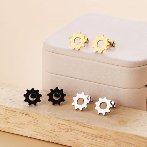 Roestvrij staal Stud Earrings, 316 Roestvrij staal, Gear Wheel, plated, voor vrouw, meer kleuren voor de keuze, Verkocht door pair