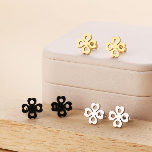 Stainless Steel Stud Øreringe, 316 Stainless Steel, Four Leaf Clover, forgyldt, for kvinde, flere farver til valg, Solgt af par