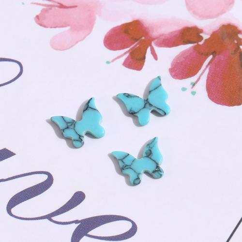 Perles turquoises, turquoise synthétique, papillon, poli, DIY, bleu, 7x10mm, Vendu par PC