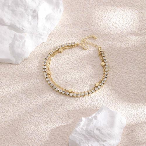 Zinc Alloy Anklet with Plastic Pearl gold color plated fashion jewelry & with rhinestone nickel lead & cadmium free Sold By PC