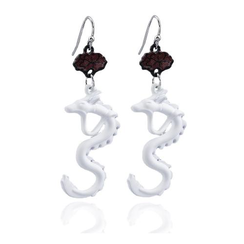 Boucles d'oreilles en alliage de zinc, dragon, peinture, bijoux de mode, blanc, protéger l'environnement, sans nickel, plomb et cadmium, 22x57mm, Vendu par paire