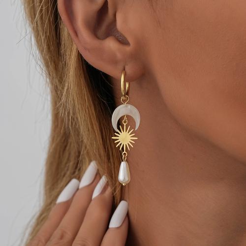 Brass Drop Earring with Shell gold color plated fashion jewelry golden nickel lead & cadmium free Sold By Pair