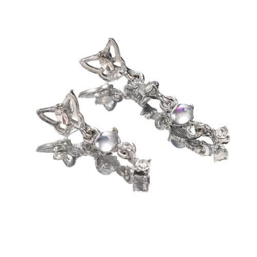 Asymmetric Earrings Zinc Alloy with Moonstone & Crystal fashion jewelry & for woman Sold By Pair