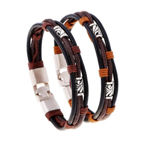 Cowhide Bracelet with Wax Cord & Zinc Alloy handmade fashion jewelry & for man .2cm Length Approx 21.5 cm Sold By PC