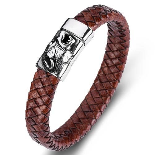 PU Leather Cord Bracelets 304 Stainless Steel with PU Leather handmade Unisex  Sold By PC