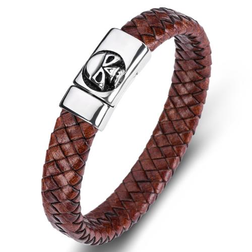 PU Leather Cord Bracelets 304 Stainless Steel with PU Leather handmade Unisex  Sold By PC