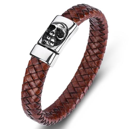 PU Leather Cord Bracelets 304 Stainless Steel with PU Leather handmade Unisex  Sold By PC