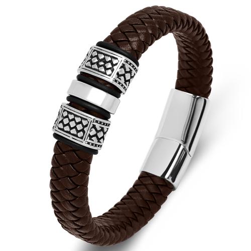 PU Leather Cord Bracelets 304 Stainless Steel with PU Leather handmade Unisex Sold By PC