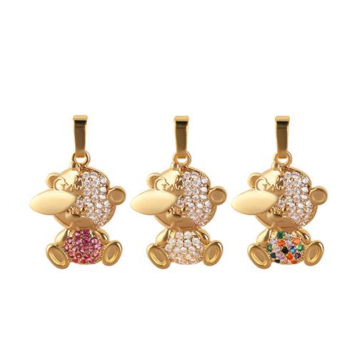 Cubic Zirconia Micro Pave Brass Pendant Bear plated DIY & micro pave cubic zirconia Sold By PC