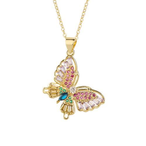 Cubic Zirconia Micro Pave Brass Pendant Butterfly plated DIY & micro pave cubic zirconia Sold By PC